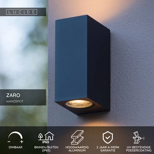 Lucide ZARO - Wandspot / Wandlamp Binnen/Buiten - 2xGU10 - IP65 - Zwart - USP